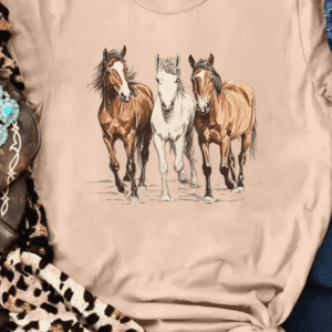 Khaki Gallant Horses Printed Casual T Shirt
