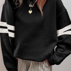 Black Varsity Striped Detail Drop Shoulder Oversized Sweatshirt
