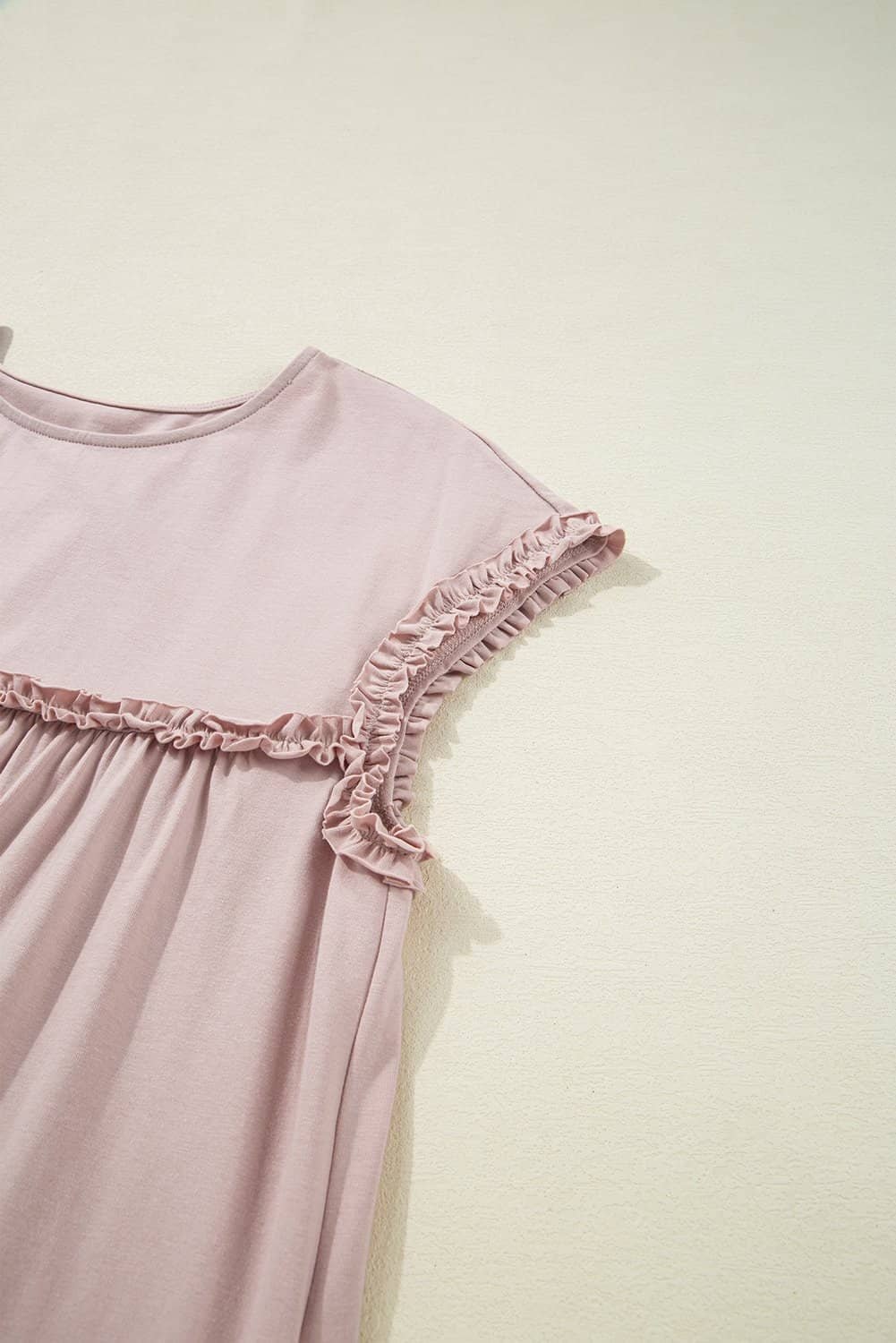 Oatmeal Frilled Trim Crew Neck Loose Fit Mini Dress