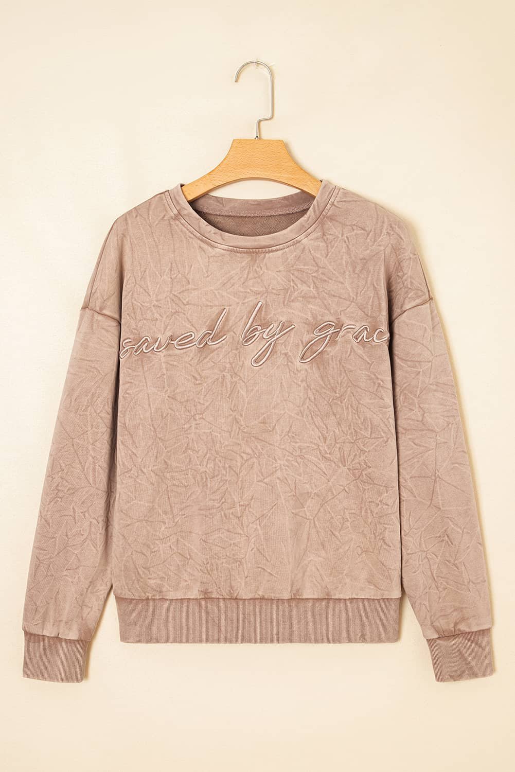 Dune Saved By Grace Letter Embroidery Mineral Wash Loose Sweatshirt
