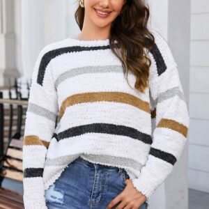 Striped Popcorn Knit Sweater