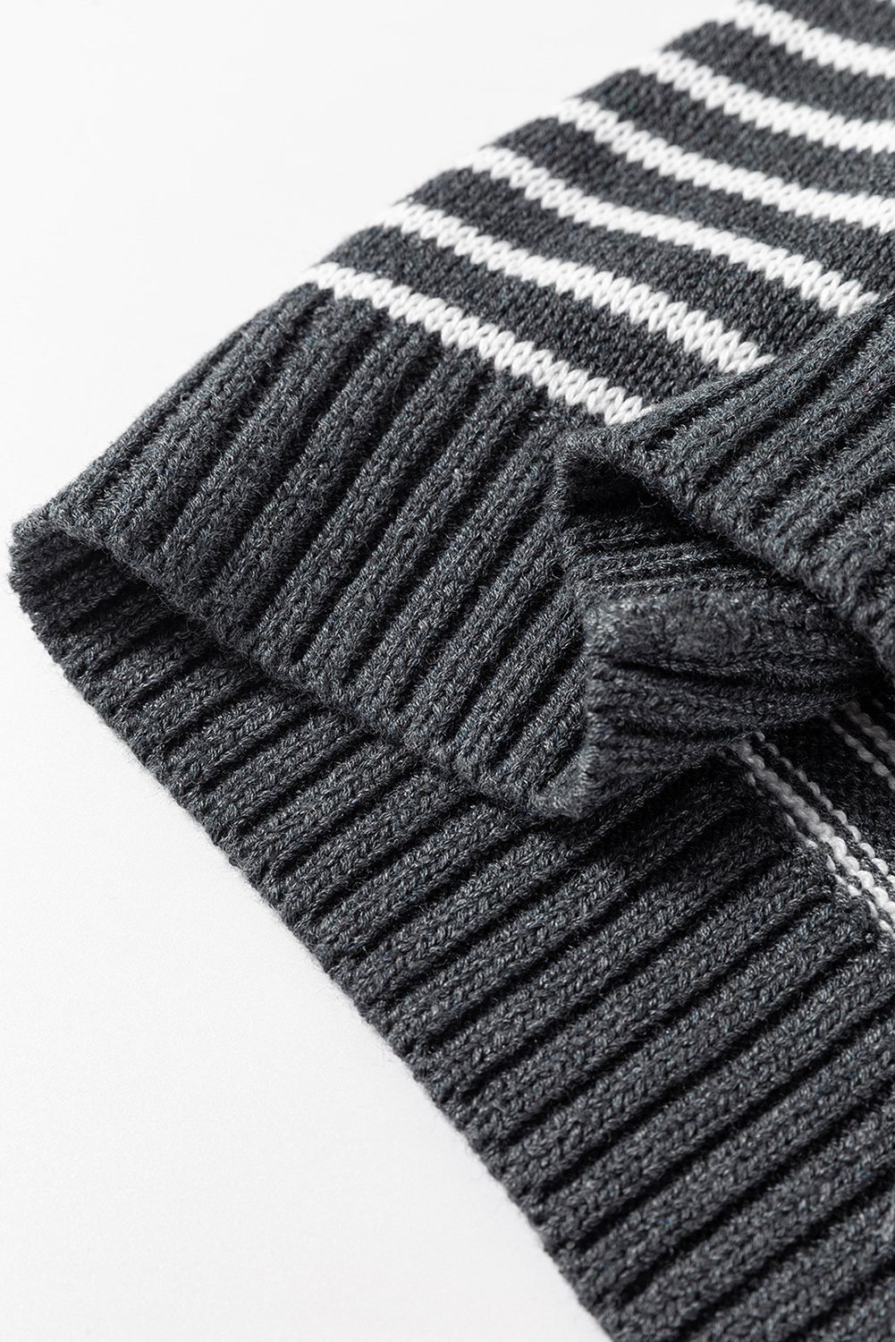 Gray Stripe Collared V Neck Sweater Vest With Pockets