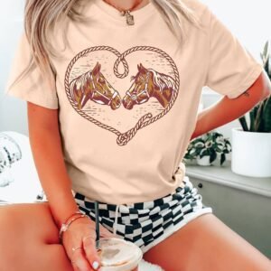 Khaki Rodeo Horse Graphic Western Cowgirl Fashion T Shirt