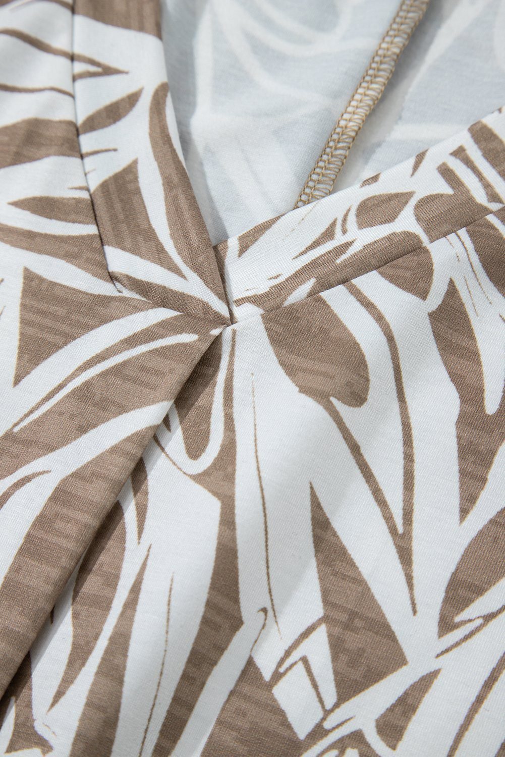 Khaki Floral Print V Neck Short Sleeve Loose Fit Blouse