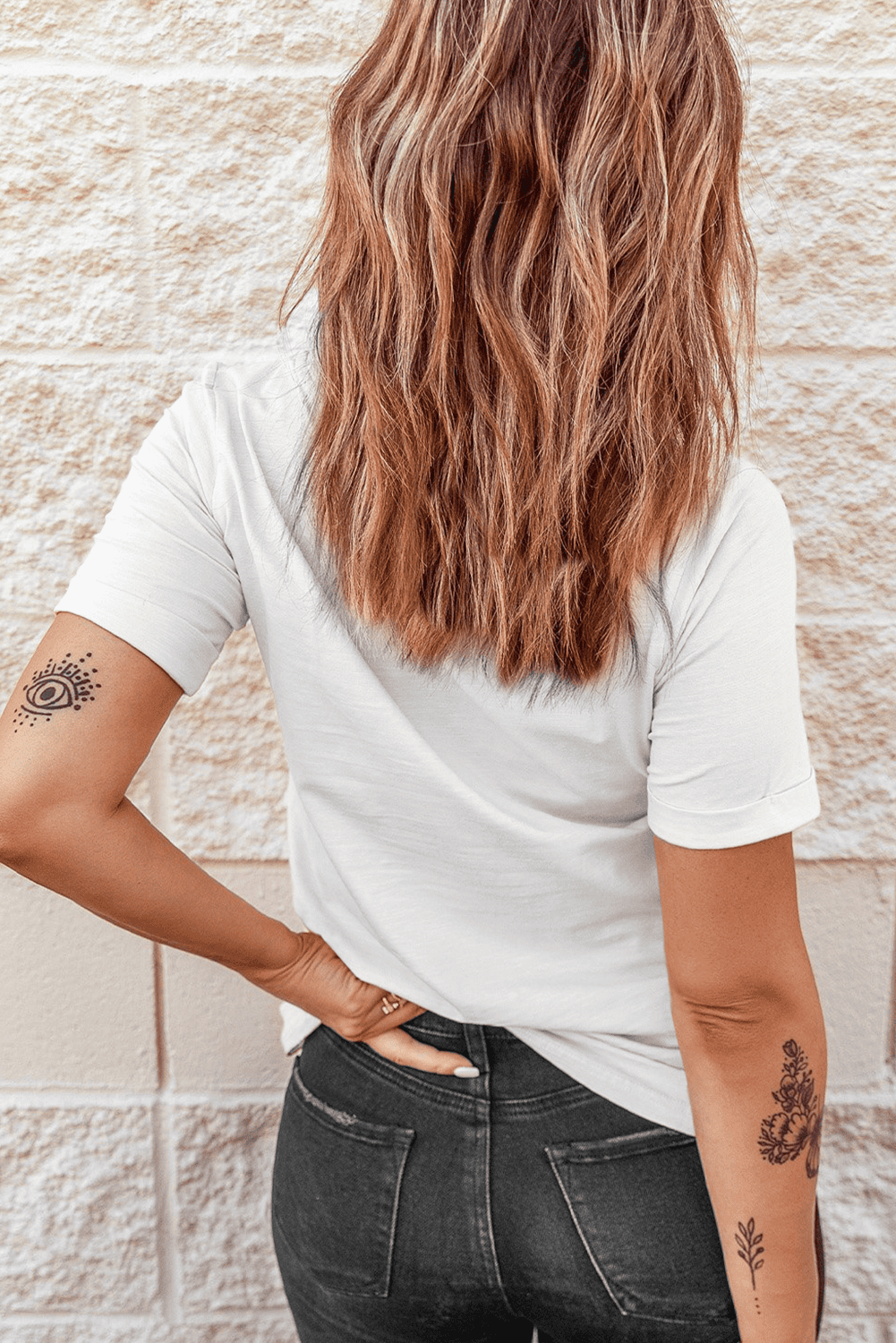White Sequin American Flag Patched Casual T Shirt