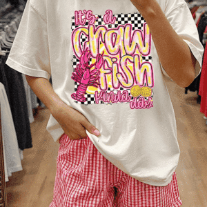 White Crawfish Checkered Pattern Graphic Tee