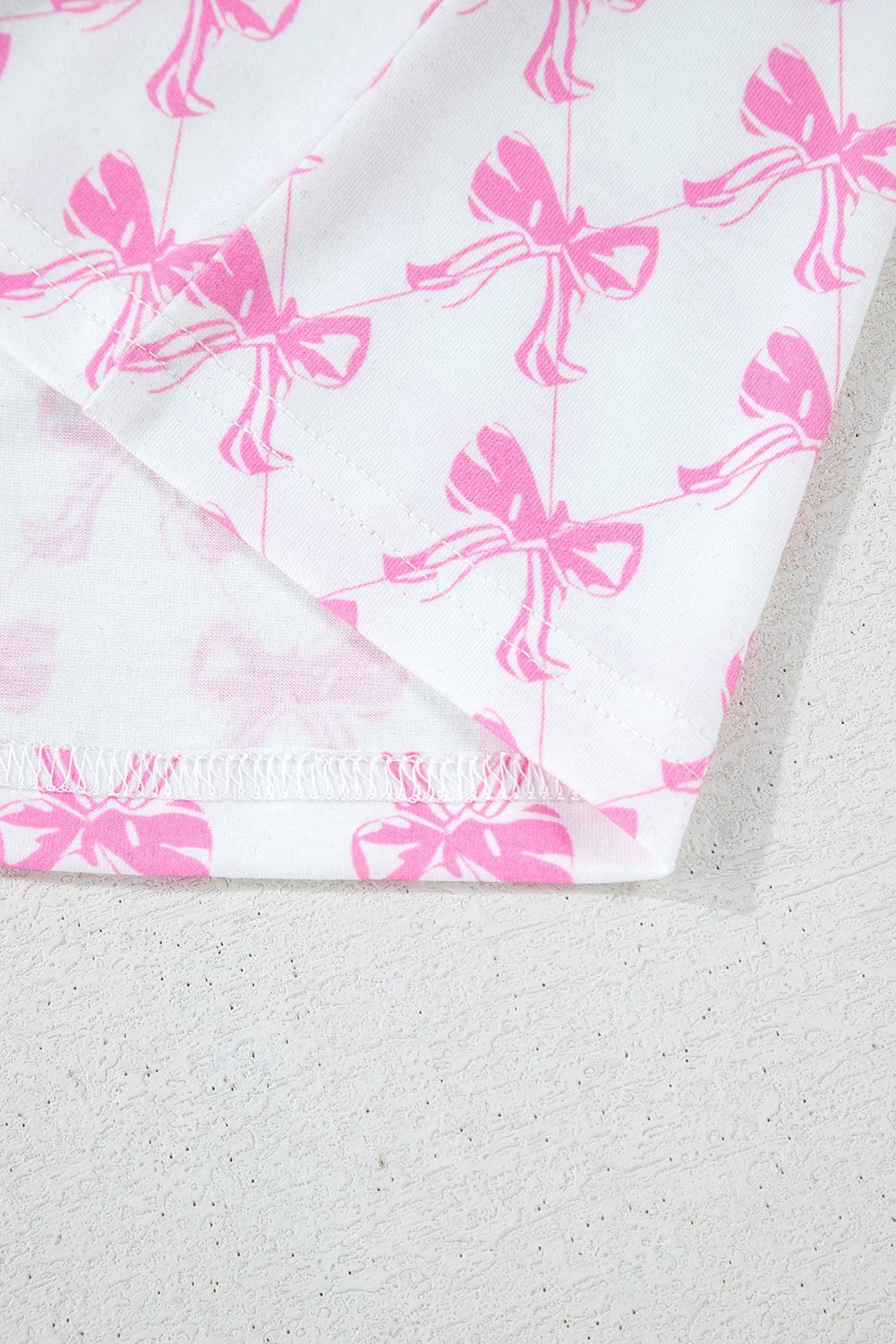 Pink Bowknot Printed Short Sleeve And Ruffled Shorts Valentines Pajama Set