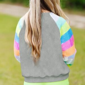 Gray Sequin Color Block Raglan Sleeve Pullover Sweatshirt