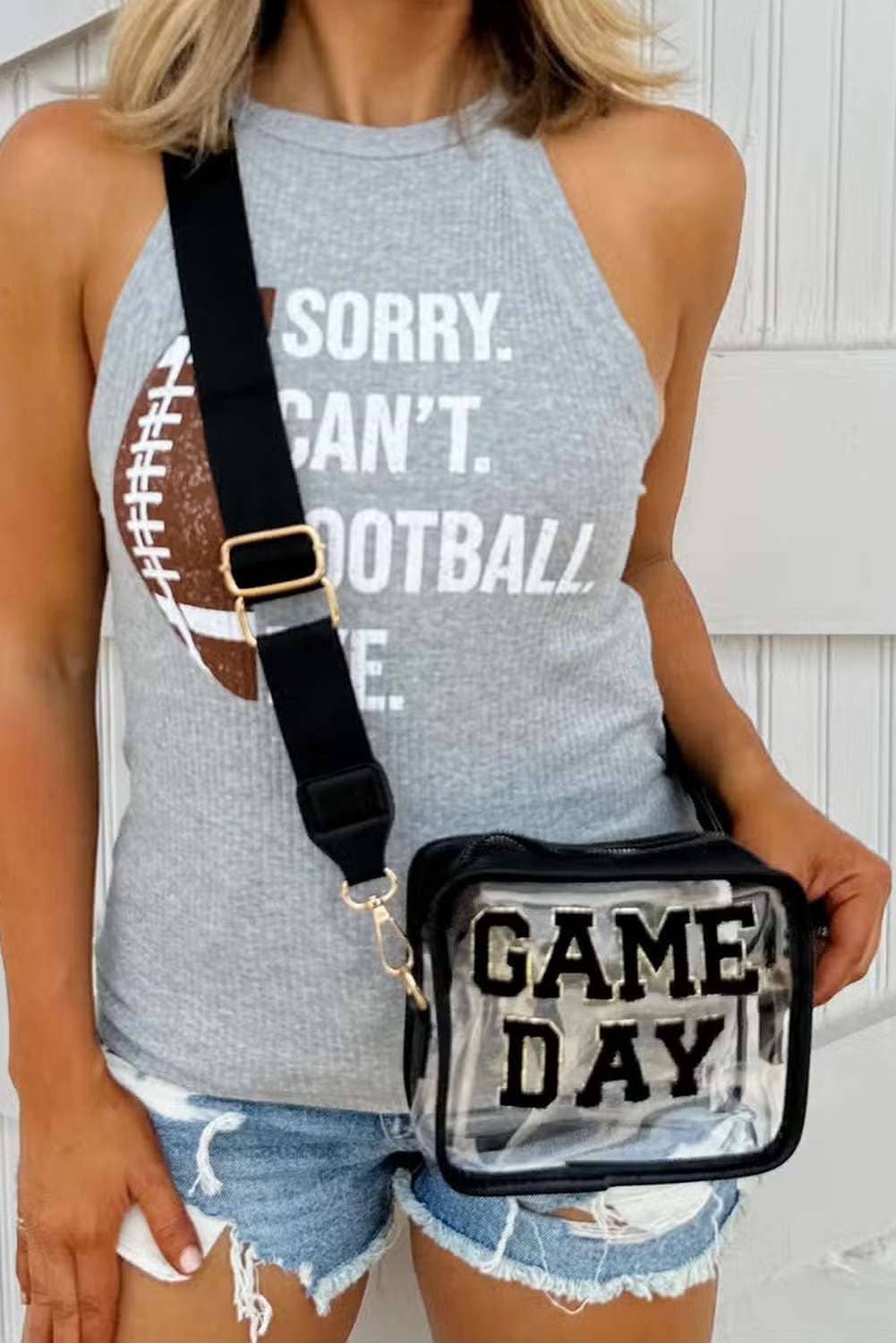 Black Game Day Pattern Clear Shoulder Bag