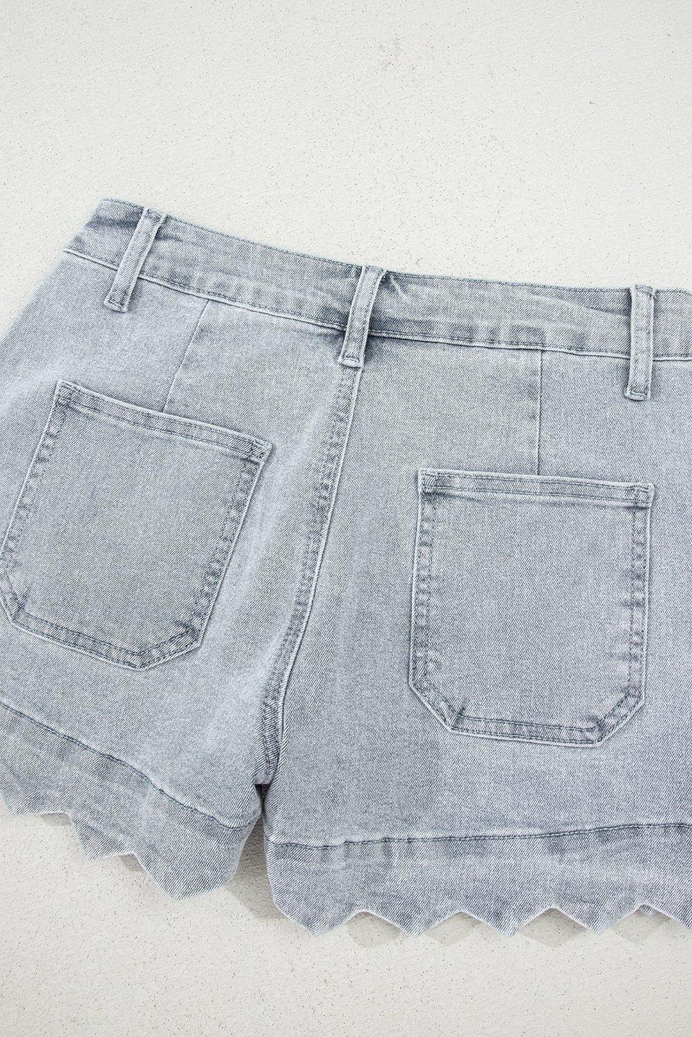 Dusk Blue Scalloped Hemline Acid Wash High Waist Denim Shorts