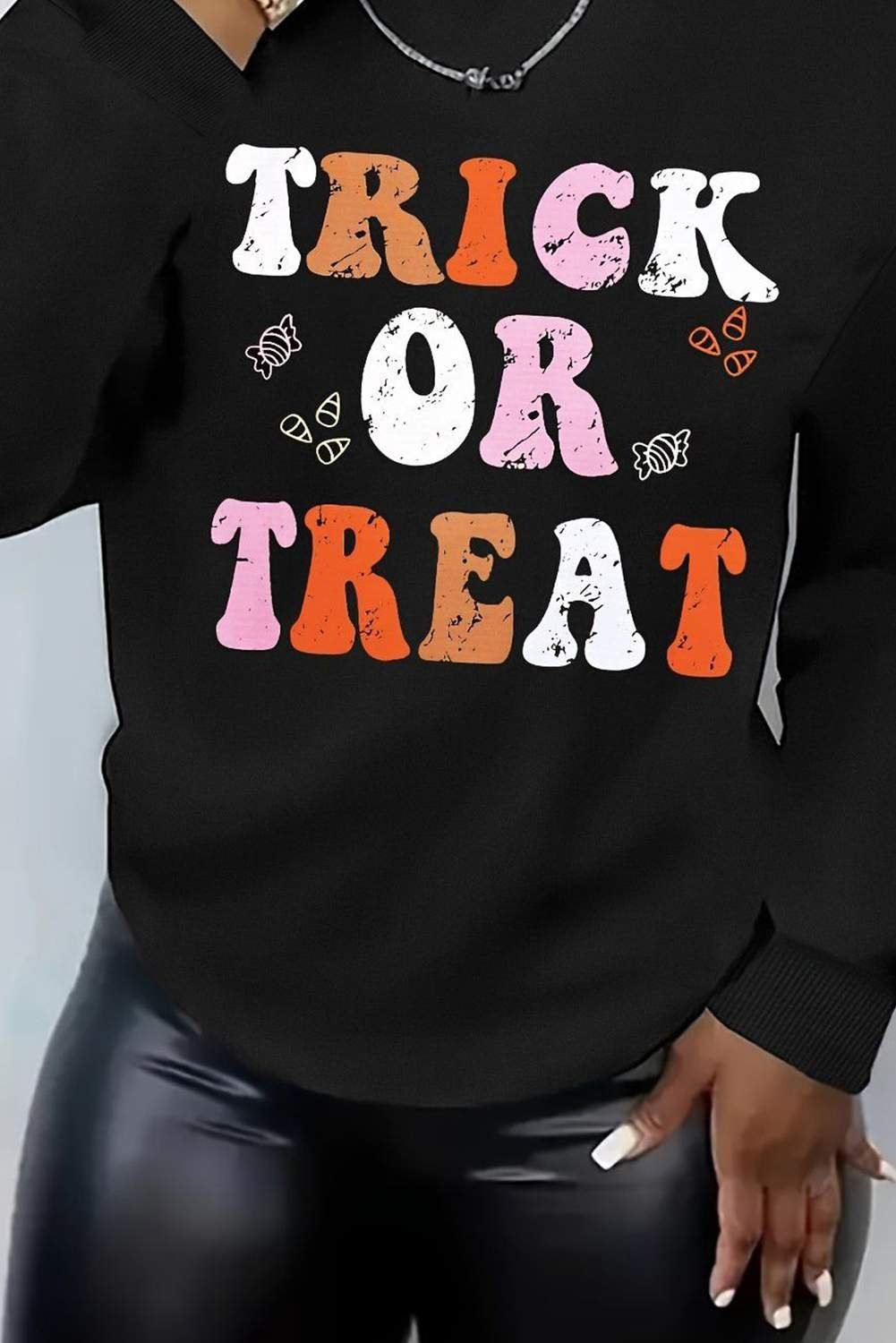 Black Trick Or Treat Graphic Crewneck Halloween Sweatshirt