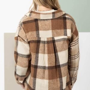 Light French Beige Flannel Plaid Double Flap Pocket Shacket