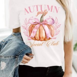 White Autumn Girly Thanksgiving Bowknot Pumpkin Graphic T Shirt