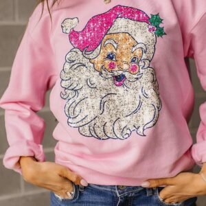 Pink Bold Christmas Claus Graphic Drop Shoulder Sweatshirt