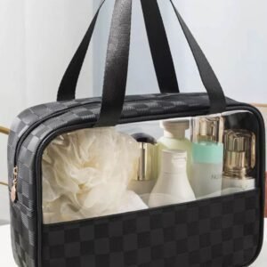 Black Stylish Checkered Pvc Clear Cosmetic Bag