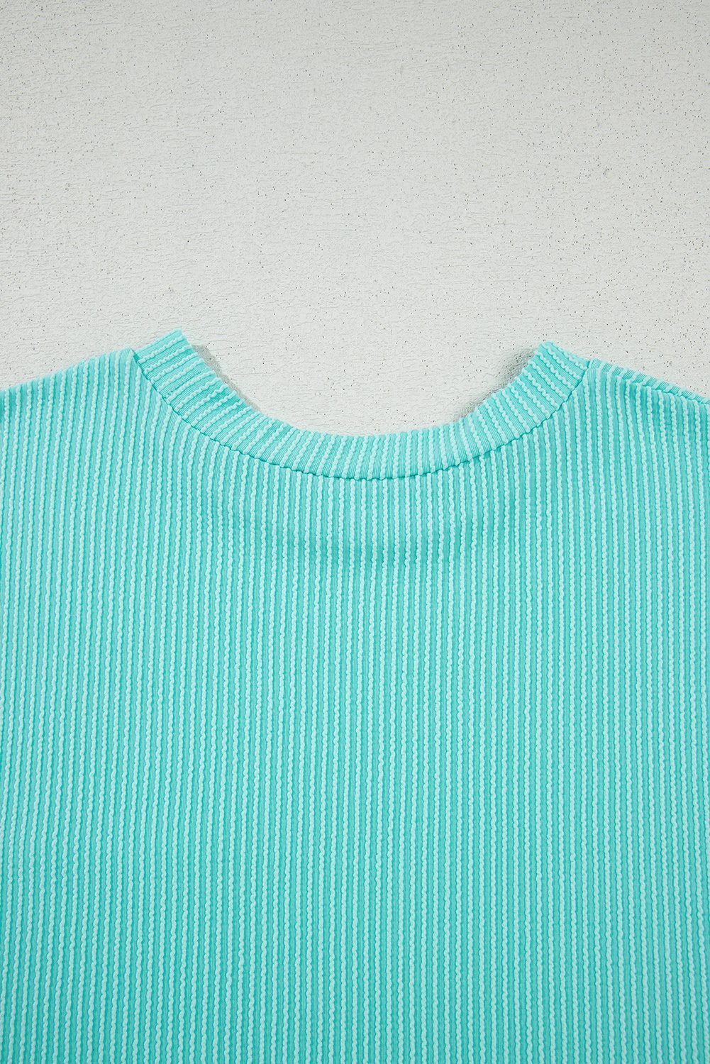 Light Blue Corded Knit Color Block Pocketed Crew Neck T Shirt