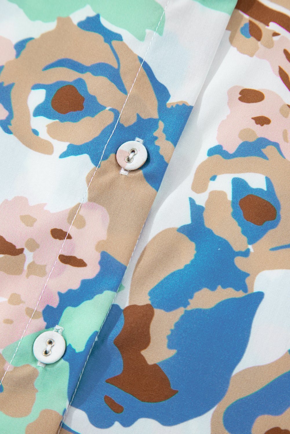 Multicolour Floral Print Ricrac Trim Collared Puff Short Sleeve Shirt