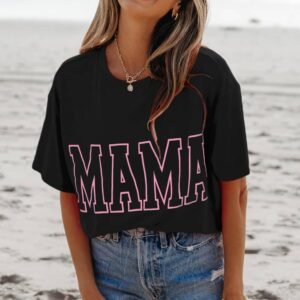 Black Mama Letter Graphic Neon T Shirt