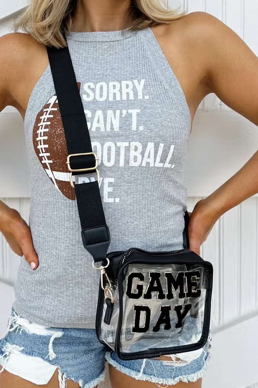 Black Game Day Pattern Clear Shoulder Bag