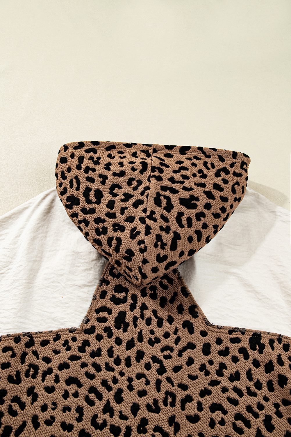 Brown Leopard Star Hooded Patchwork Contrast Piping Open Front Jacket