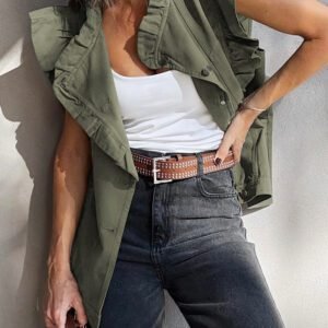 Green Bay Ruffled Patchwork Denim Jacket Vest