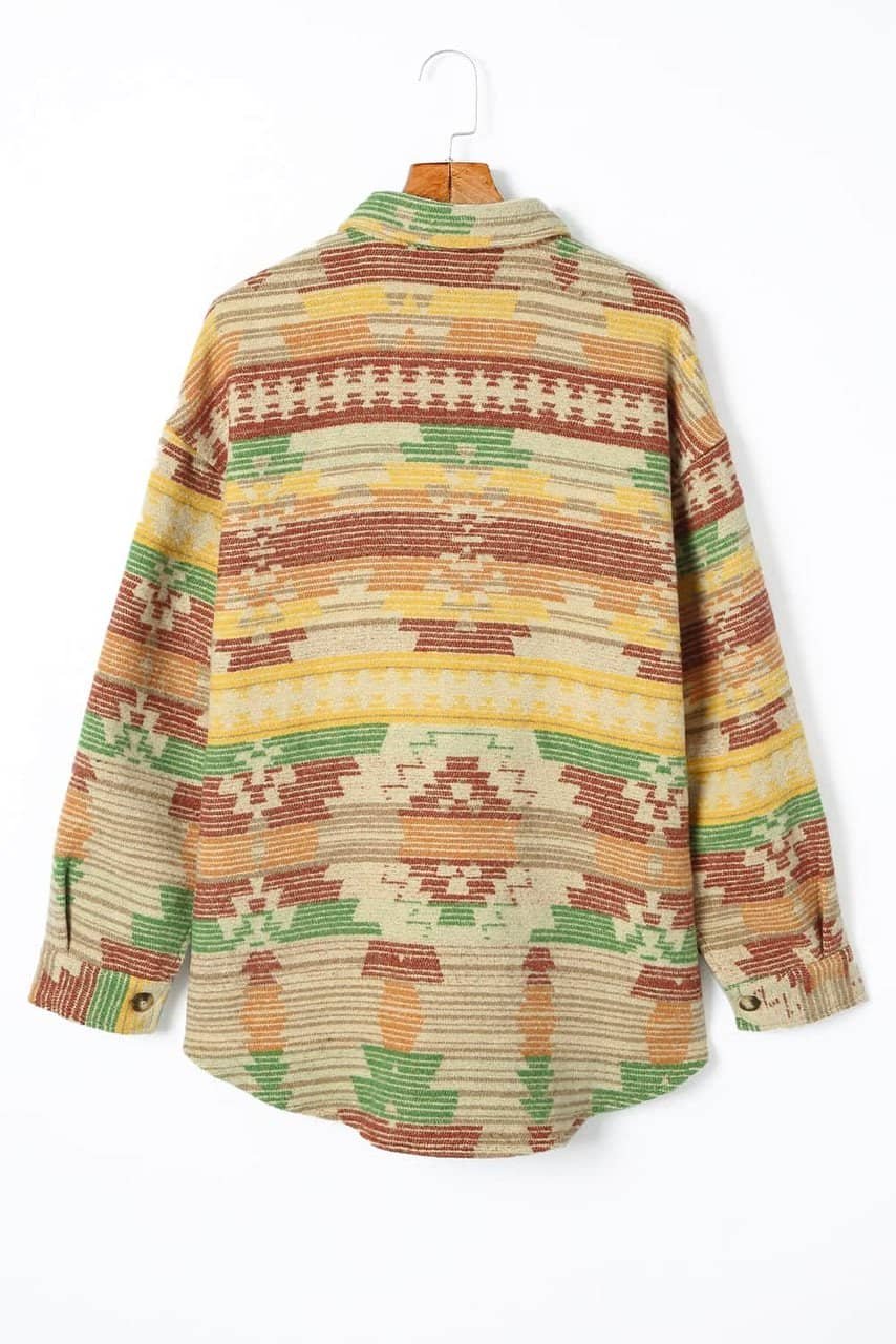 Yellow Western Aztec Print Button Flap Pocket Shacket