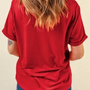 Red Casual Plain Crew Neck Tee