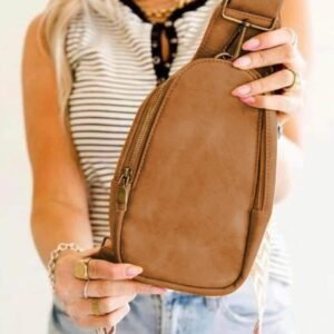 Brown Faux Leather Zipped Crossbody Chest Bag