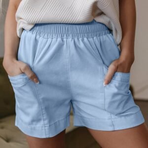Beau Blue Light Wash Pocketed Wide Leg Denim Shorts
