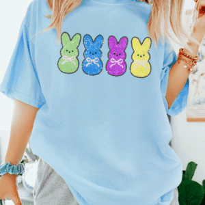 Light Blue Sequin Bunny Doll Graphic Casual T Shirt