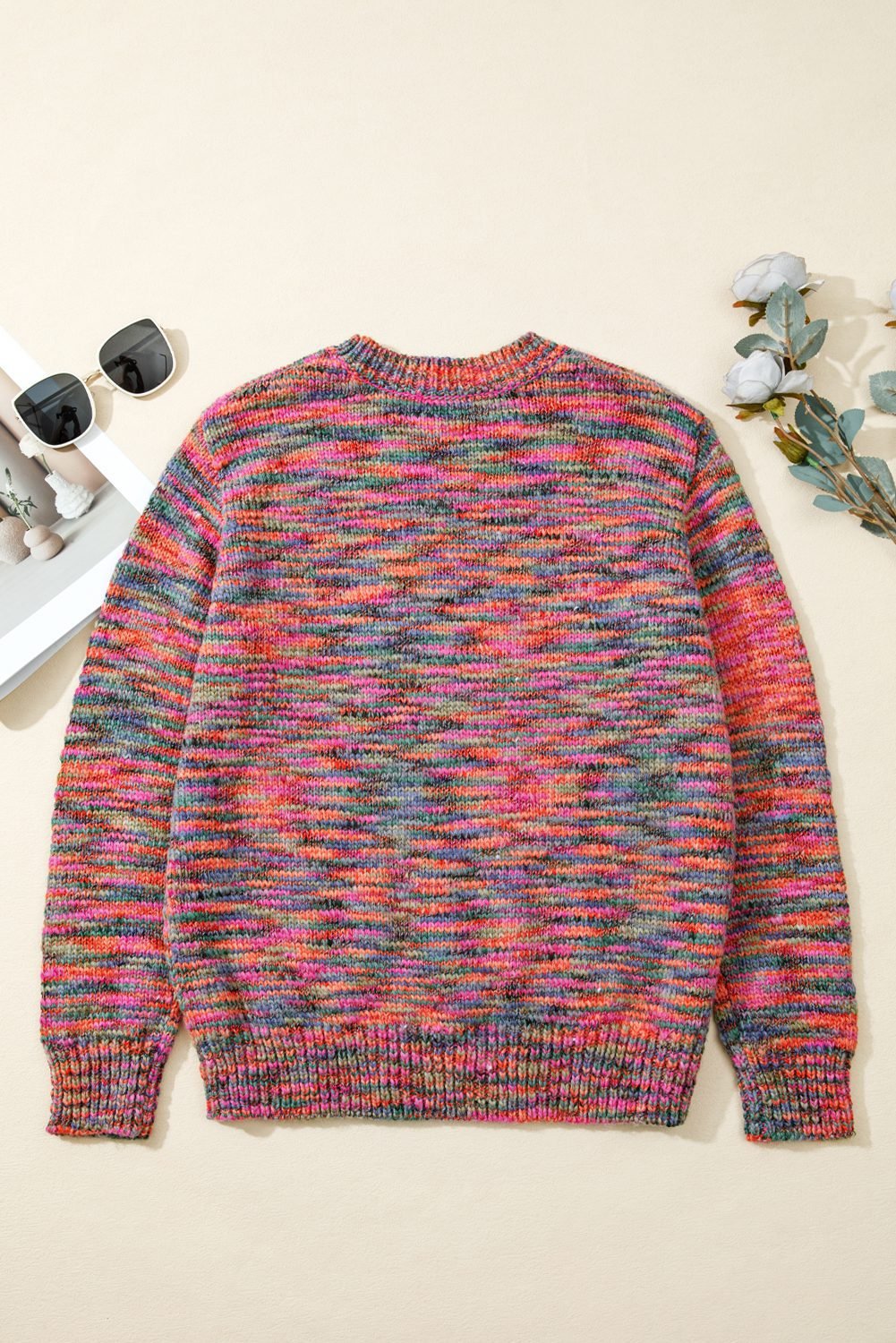 Purple Space Dye Yarn Crew Neck Sweater