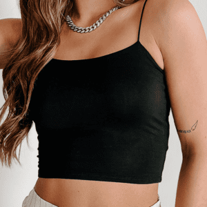 Black Spaghetti Strap Skinny Fit Cropped Tank Top