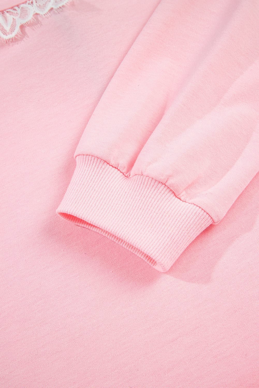 Pink Peter Pan Lace Embellished Neck Collision Sweatshirt And Skirt Two Piece Set