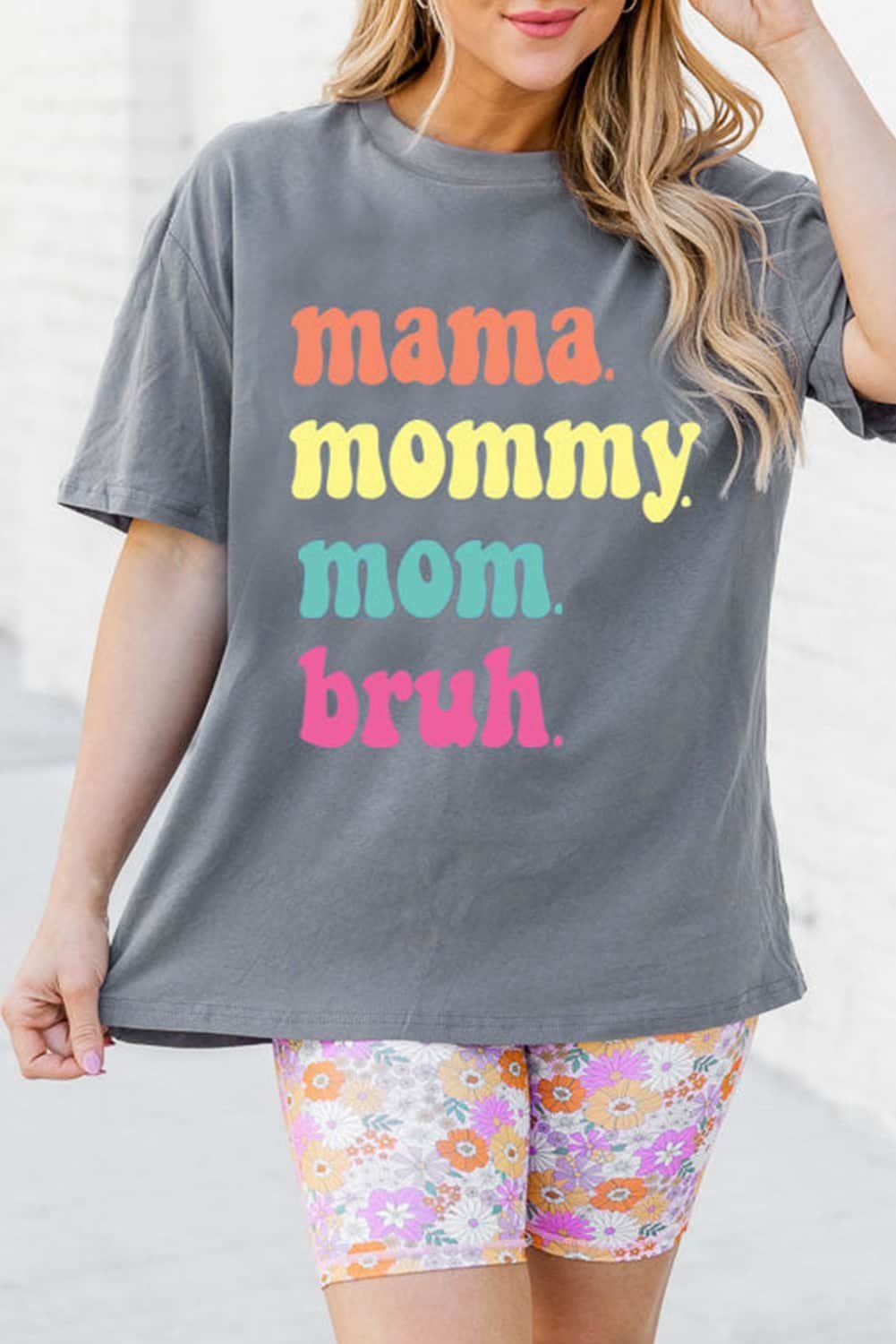 Gray Mama Mommy Mom Bruh Crew Neck Graphic Tee