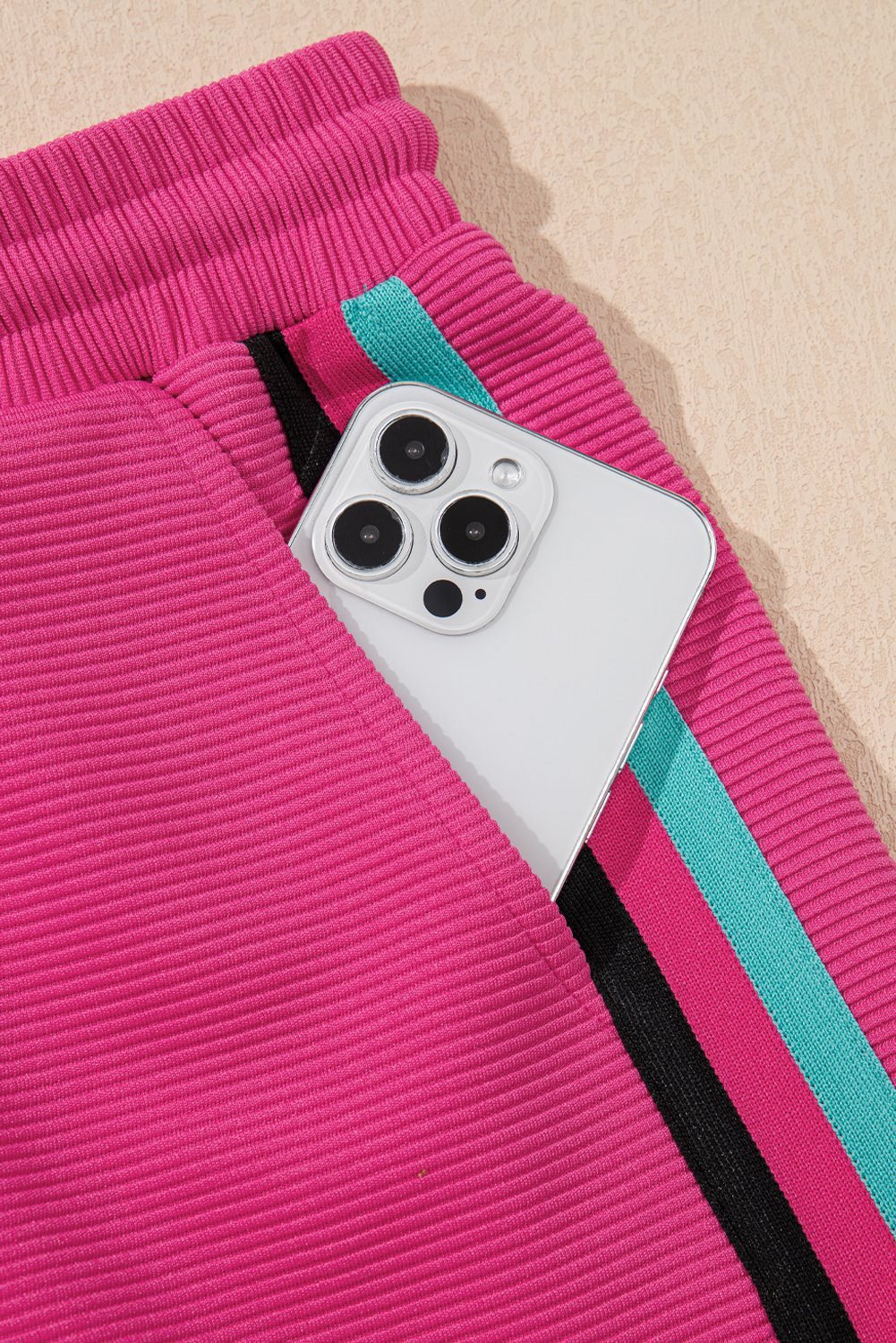 Strawberry Pink Striped Detail Flutter Sleeve Zipped Collar Short Set