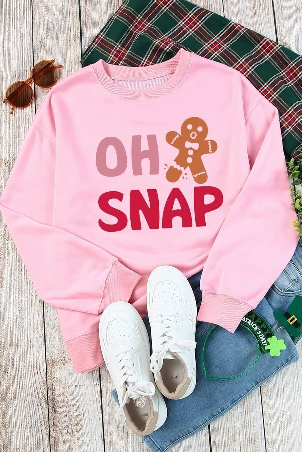 Pink Oh Snap Gingerbread Man Christmas Pullover Sweatshirt