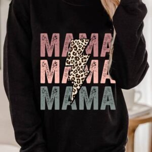 Black Leopard Lightning Mama Graphic Pullover Sweatshirt