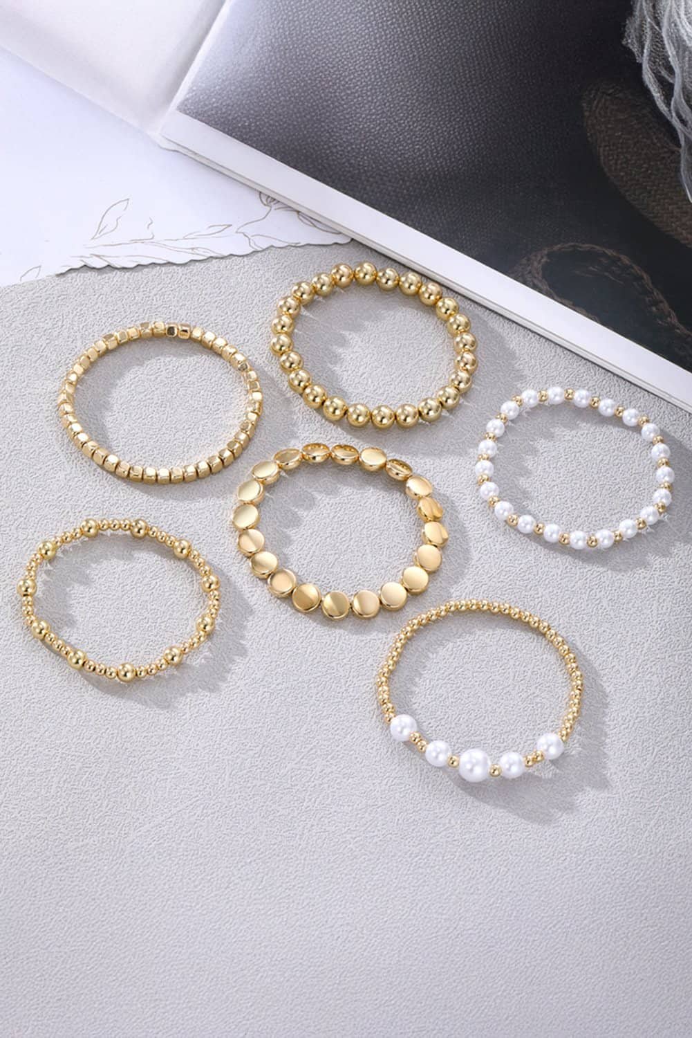 Gold Minimalist Pearl Beaded Multi Layer Elastic Bracelets