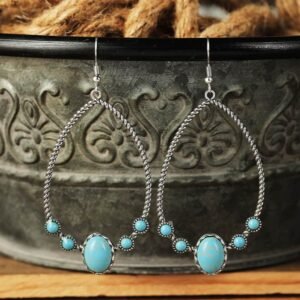 Silver Western Turquoise Water Drop Hook Earrings