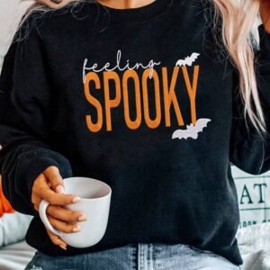 Black Feeling Spooky Halloween Embroidered Graphic Baggy Sweatshirt