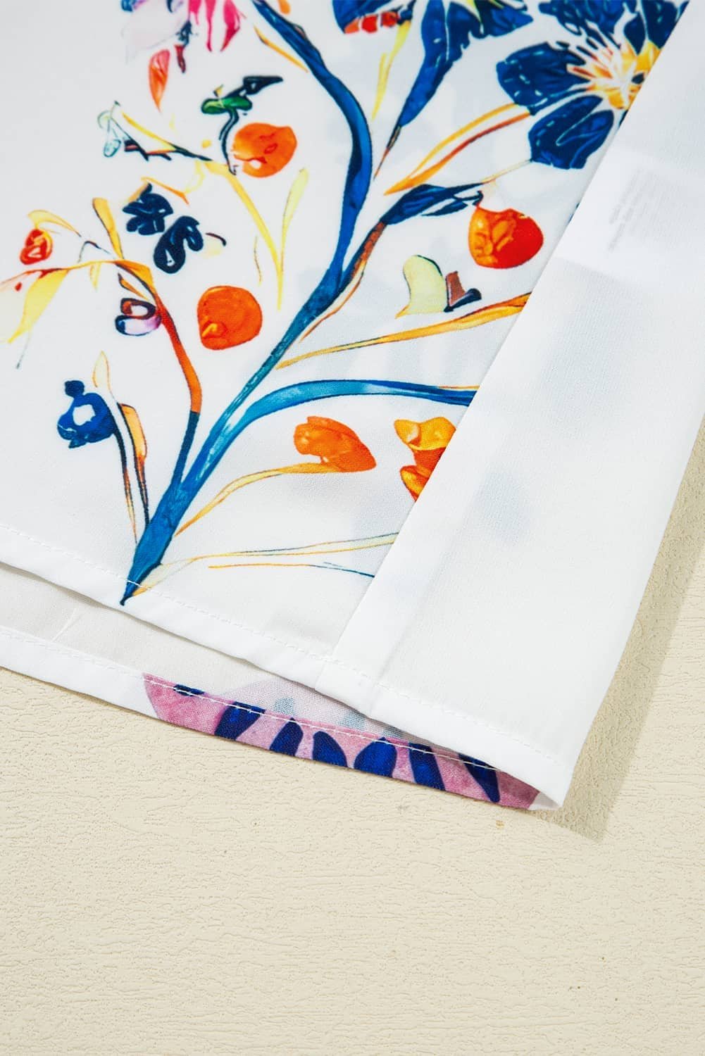 White Floral Print Tassel Tie Bracelet Sleeve Flowy Blouse