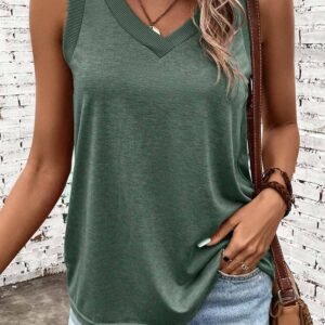 Mist Green Ribbed V Neck Tank