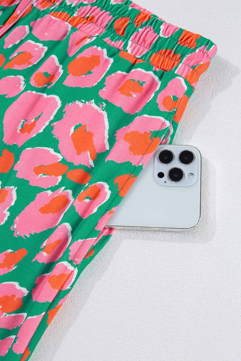 Green Plus Size Printed Long Sleeve And Pants Lounge Set