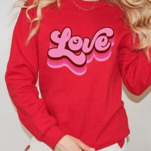 Red Love Printed Crewneck Valentines Pullover Sweatshirt