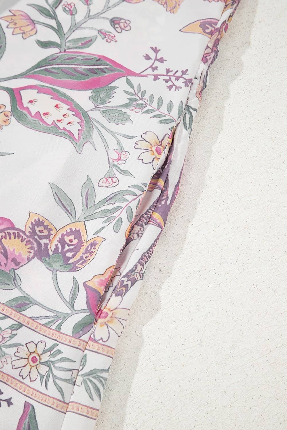 Multicolour Floral Print Fringed Tie U Neck Sleeveless Mini Dress