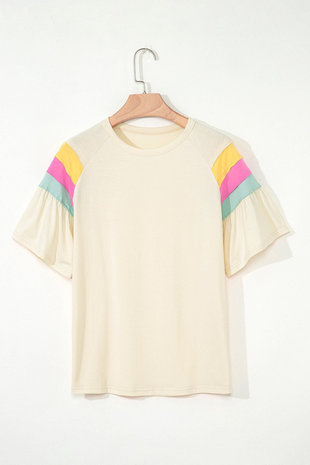 White Color Block Stitched Sleeve Loose T Shirt