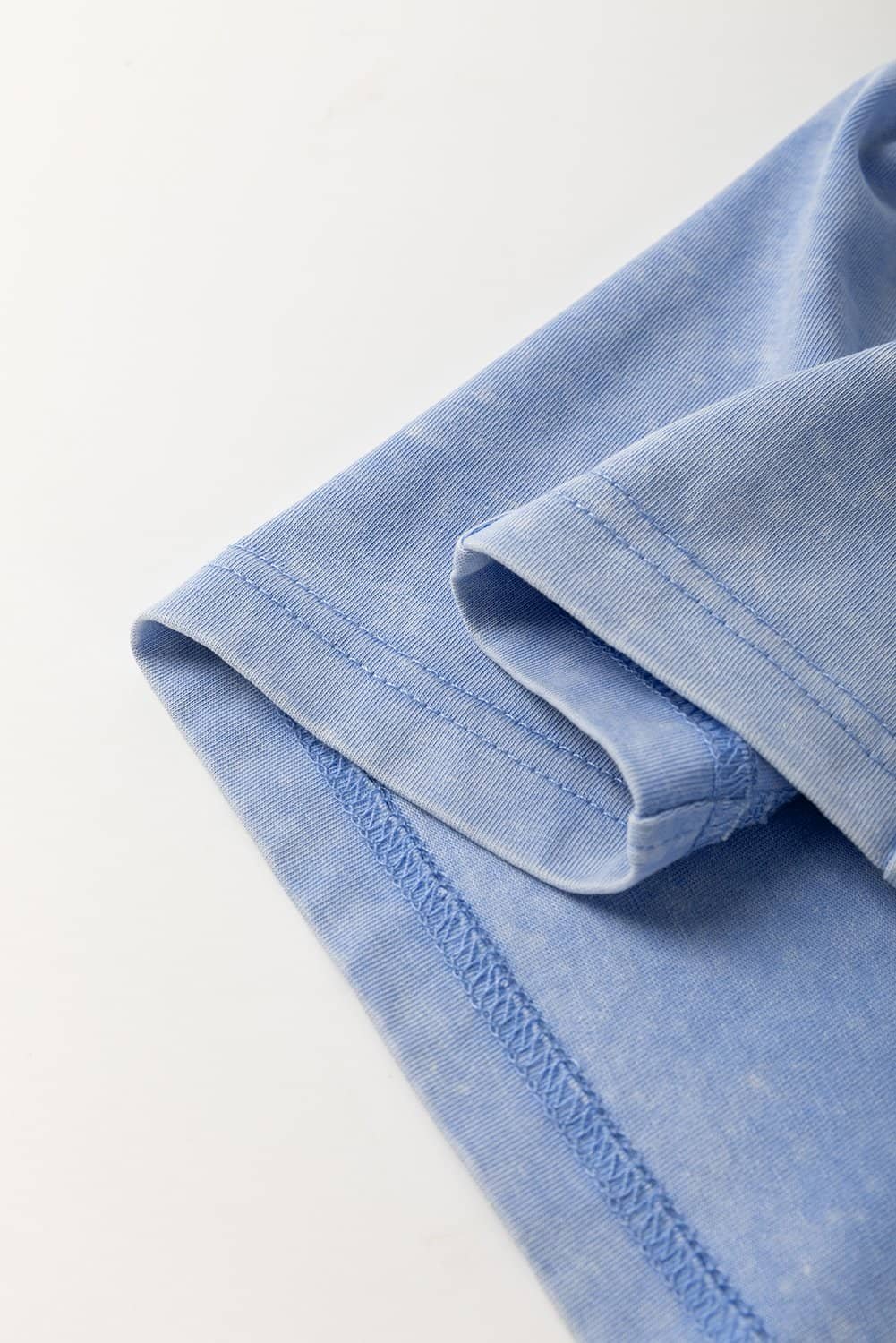 Sky Blue Mineral Wash Flower Patchwork Mini T Shirt Dress