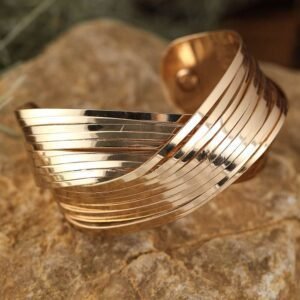 Gold Textured Crossover Metal Cuff Bracelet