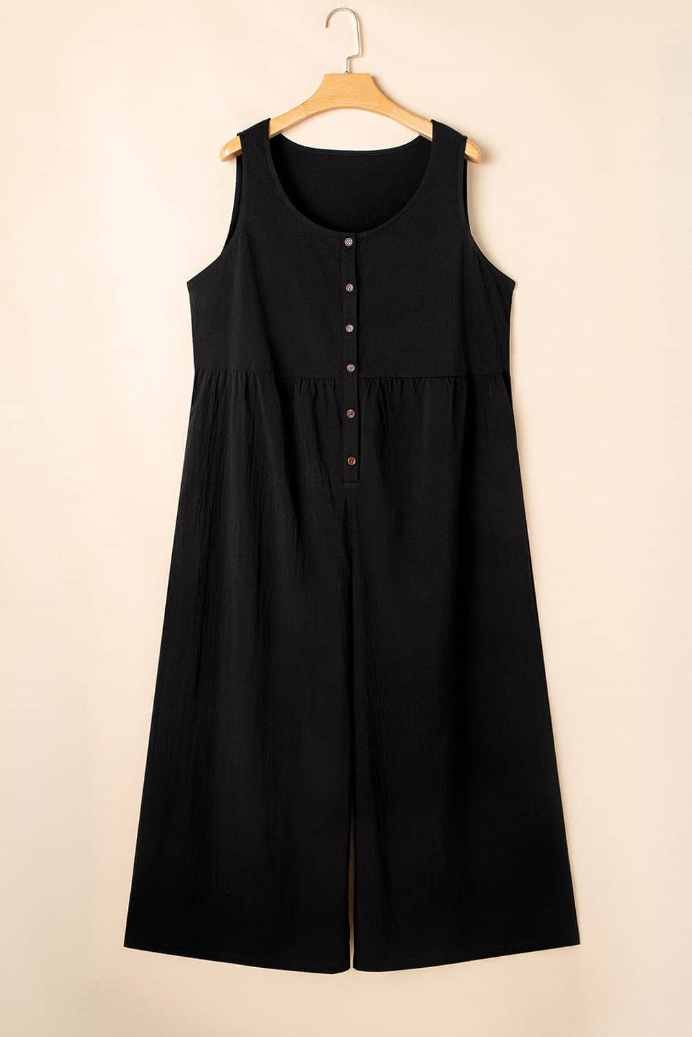 Black Plus Size Sleeveless Button Front Loose Jumpsuit