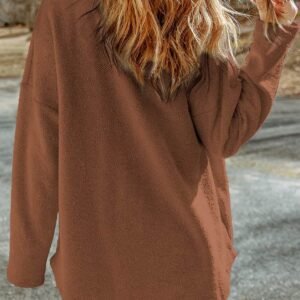 Brown Contrast Flap Pockets Relaxed Shacket